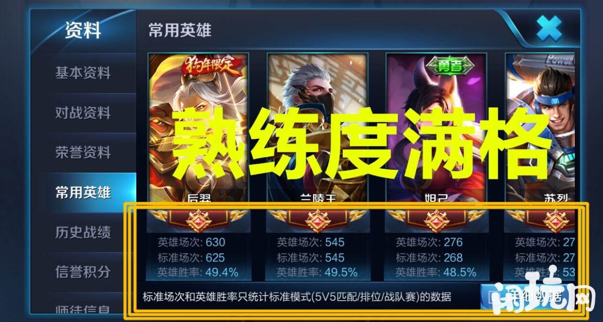 王者荣耀熟练度最高为红色