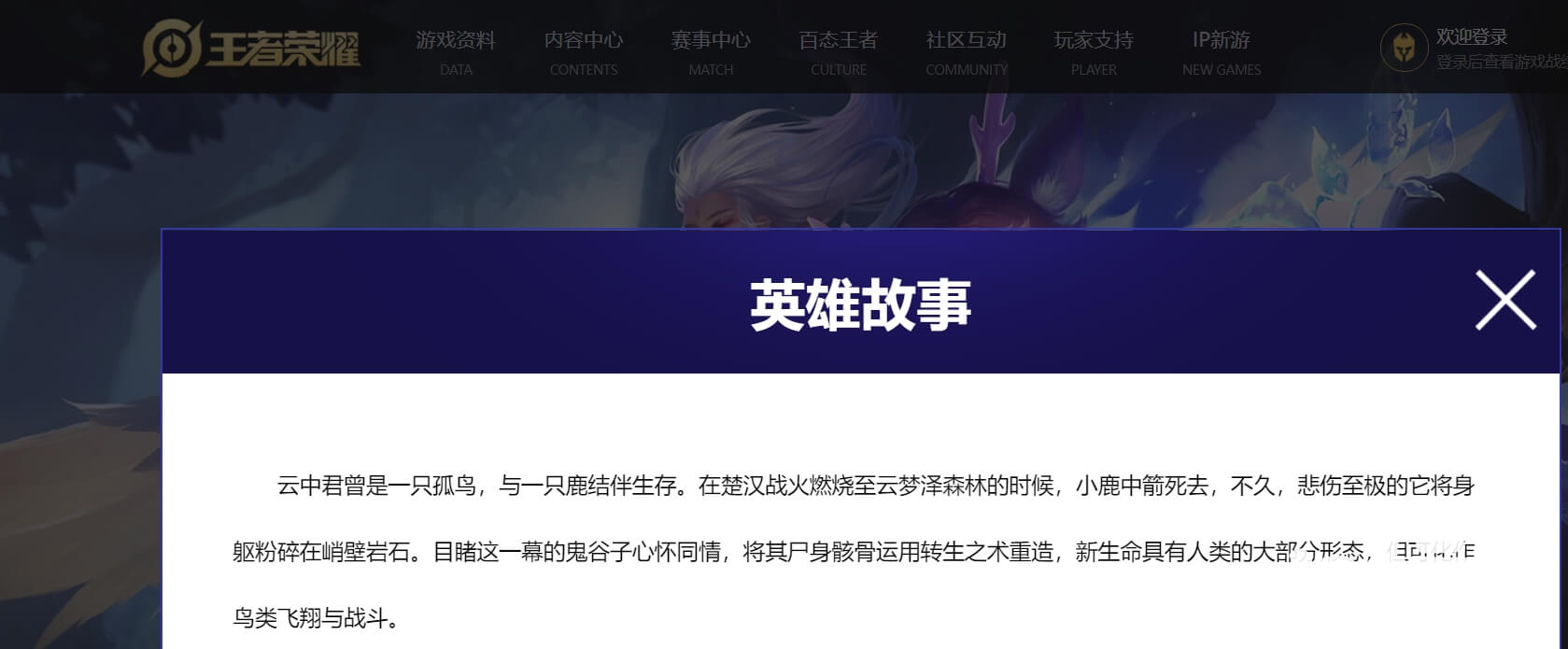 王者云中君背景故事内容