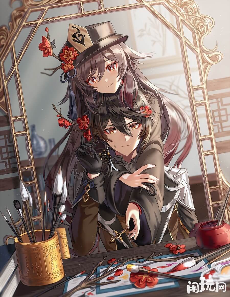 原神胡桃钟离竖屏图片