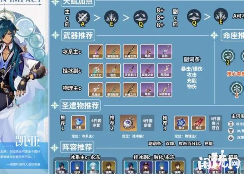 原神凯亚武器和圣遗物列表
